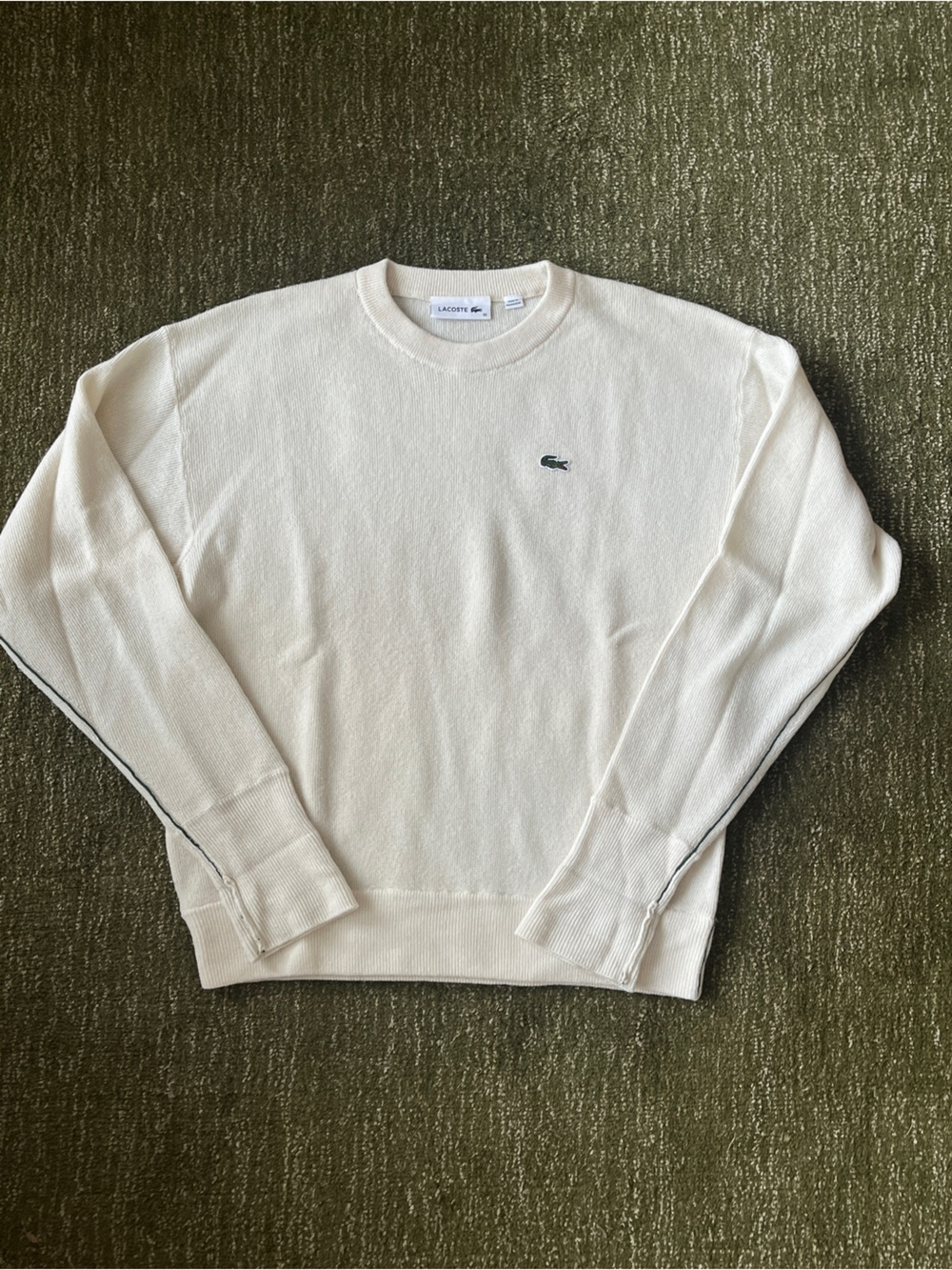 Lacoste Womens Cream Pullover Sweatshirt with Green Crocodile Logo